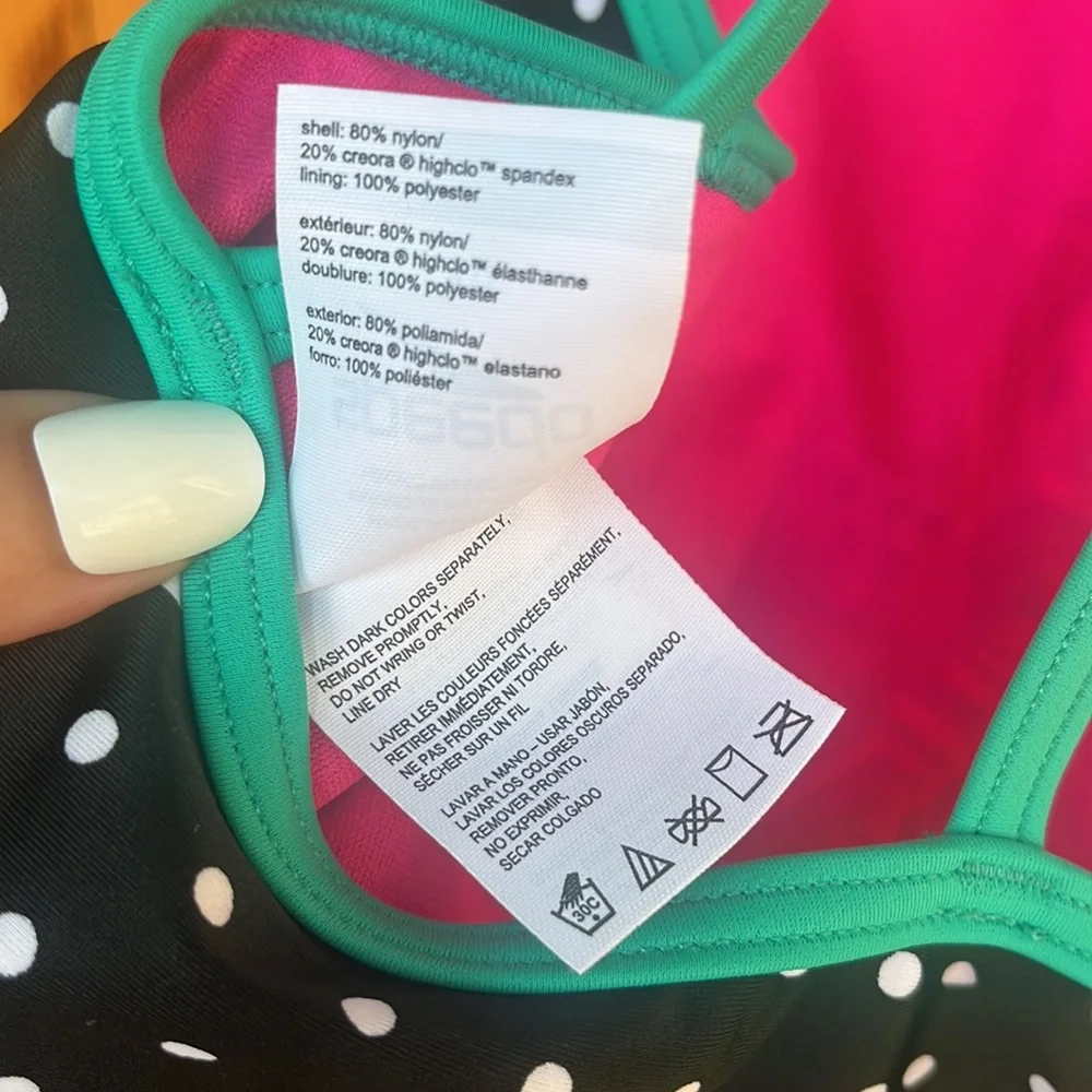 Girls Speedo Swimsuit Colorful Geometric One-Piece with Polka Dot Contrast Sz 12